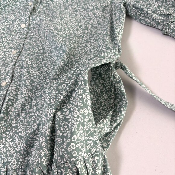 Draper James Midi Dress Womens L Green White Floral Pockets Belt Ruffle Cottage - Picture 11 of 13